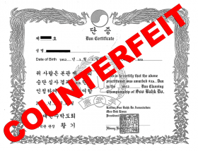 Counterfeit Moo Duk Kwan Soo Bahk Do Certificate
